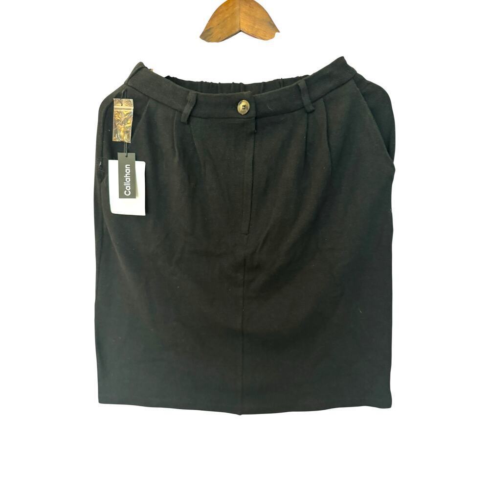 Callahan Knitwear Pleated Mini Skirt – Black Ramie-Cotton Blend – Size L‎
